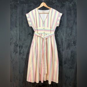 Anne Taylor Loft Seersucker Summer Midi Dress Sz 4P